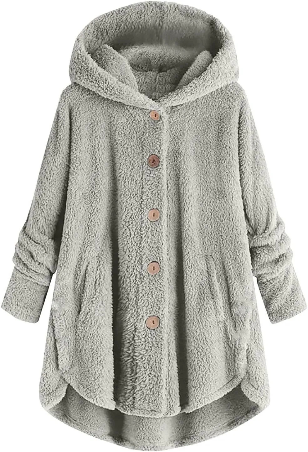 Button Down Cloak Jackets for Women Long Sleeve Fall Hoodies Fuzzy Flannel Jacket Coats Side Slit High Low Outerwears