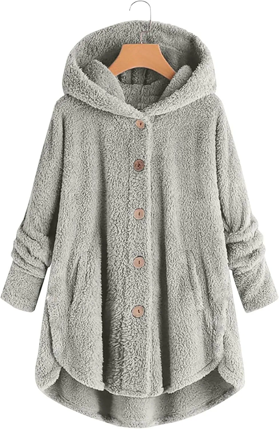Button Down Cloak Jackets for Women Long Sleeve Fall Hoodies Fuzzy Flannel Jacket Coats Side Slit High Low Outerwears
