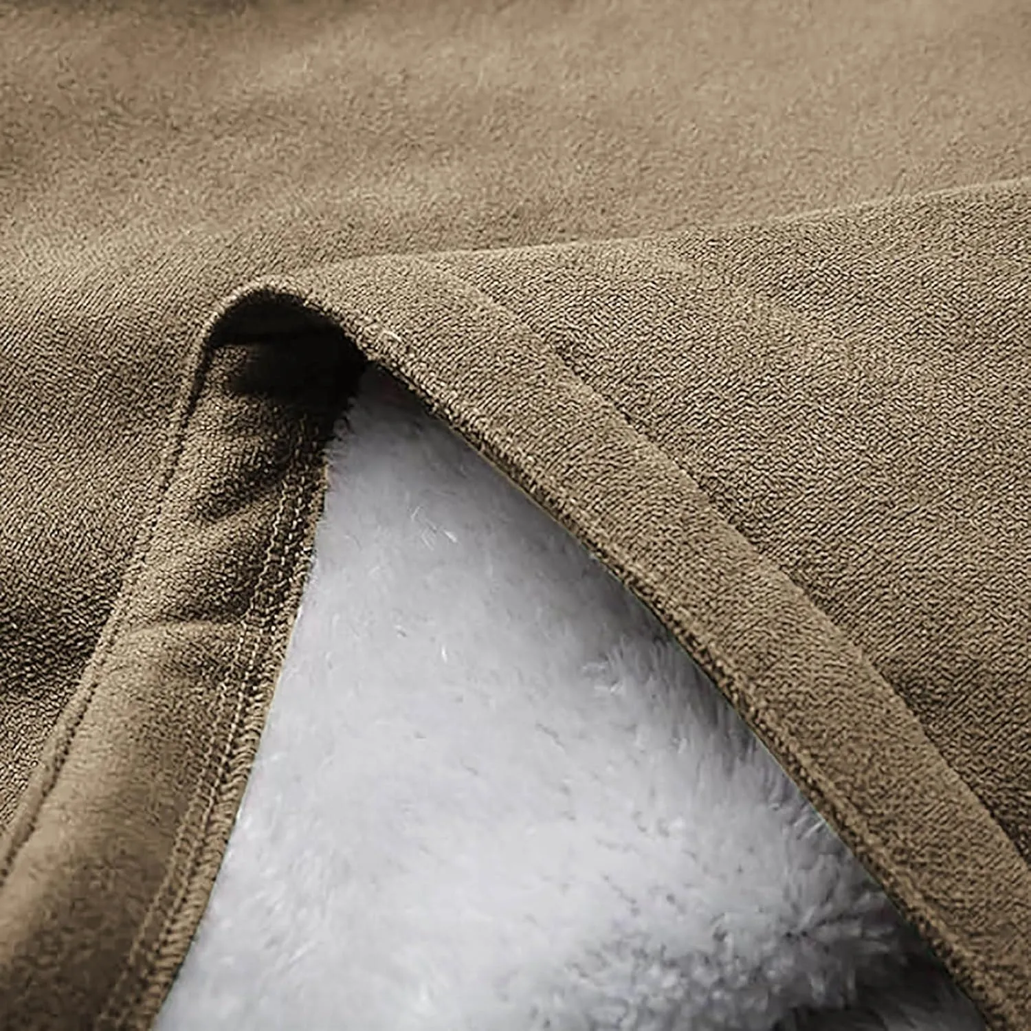 Canbebig Womens Long Sherpa Lined Suede Leather Hooded Coat Horn Button Jacket Winter Warm Longline Parka Outwear with Pocket
