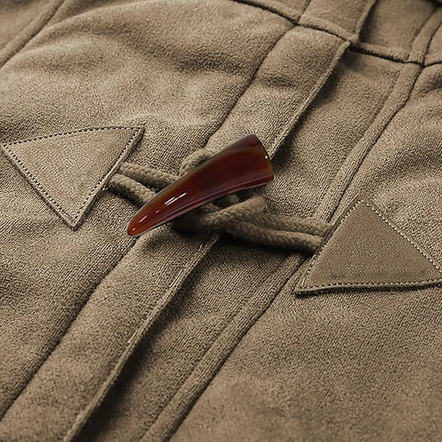 Canbebig Womens Long Sherpa Lined Suede Leather Hooded Coat Horn Button Jacket Winter Warm Longline Parka Outwear with Pocket