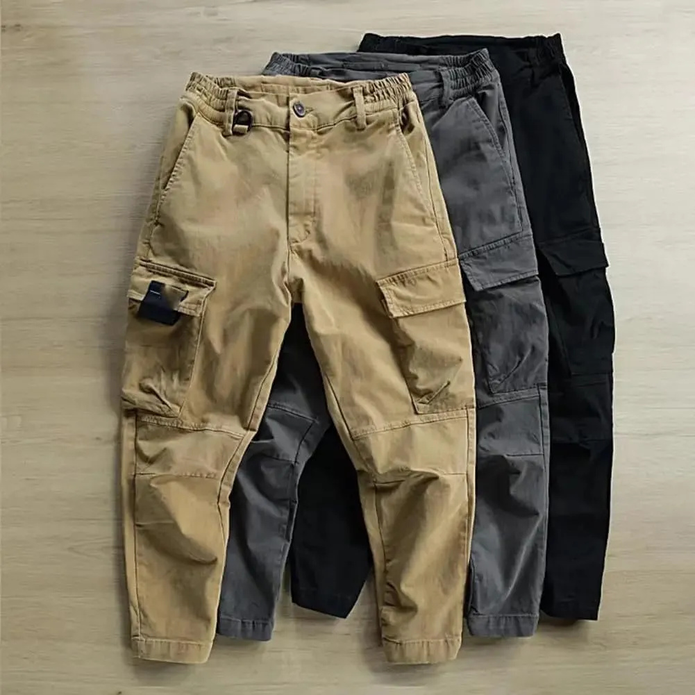 Cargo Pants Solid Color Multi Pockets Men Sports Jogging