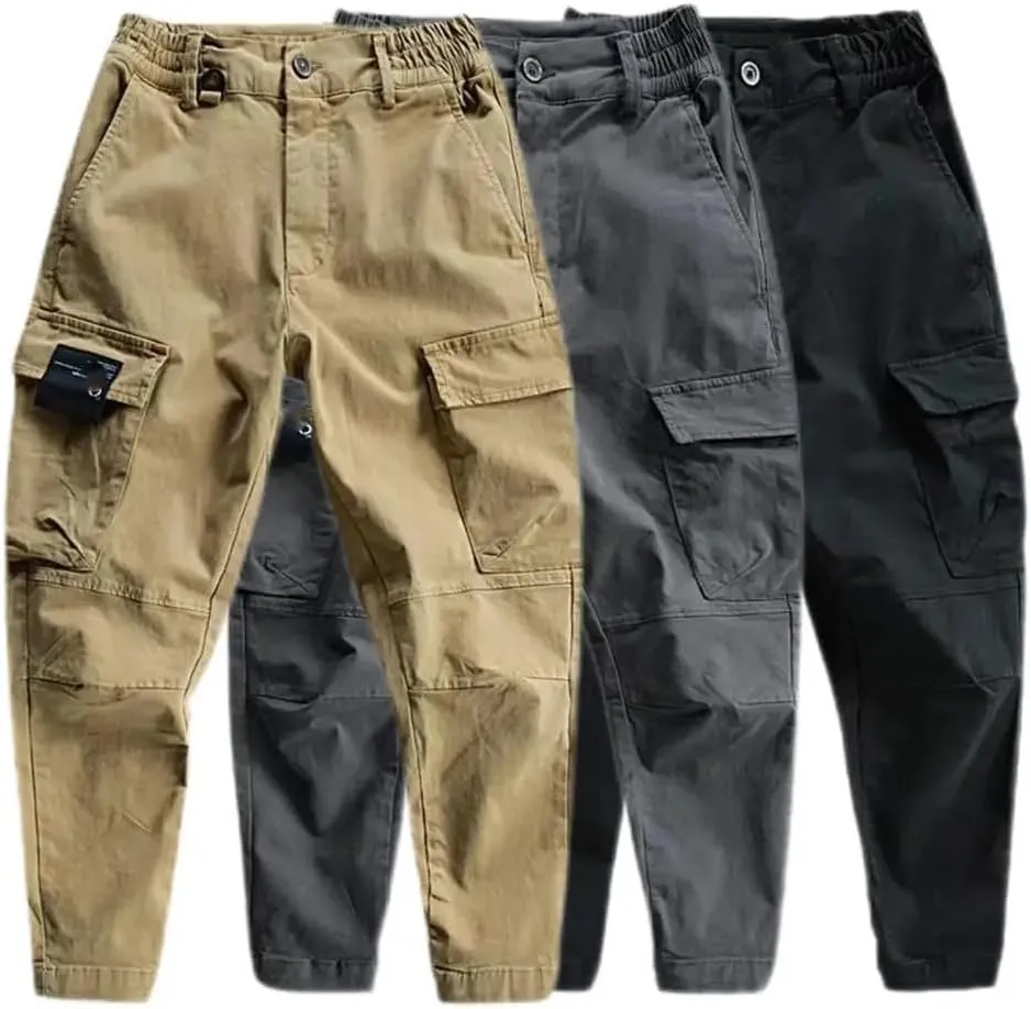 Cargo Pants Solid Color Multi Pockets Men Sports Jogging