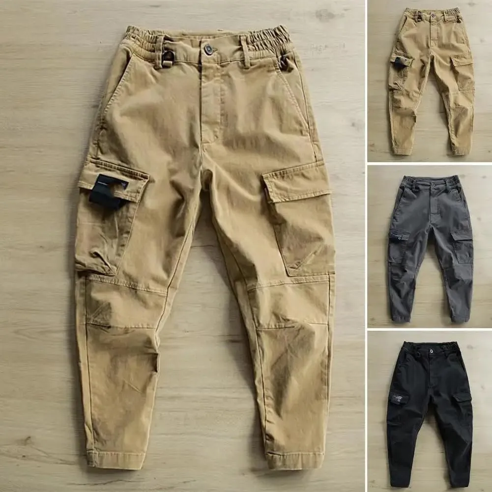 Cargo Pants Solid Color Multi Pockets Men Sports Jogging