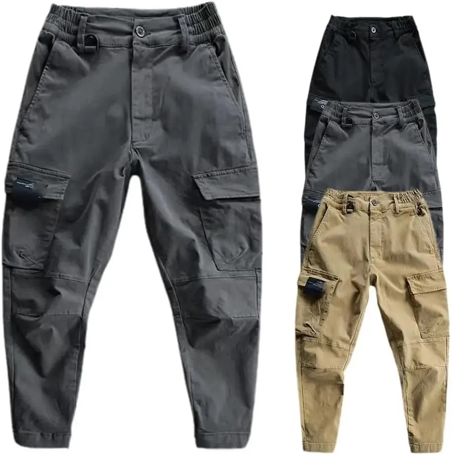 Cargo Pants Solid Color Multi Pockets Men Sports Jogging