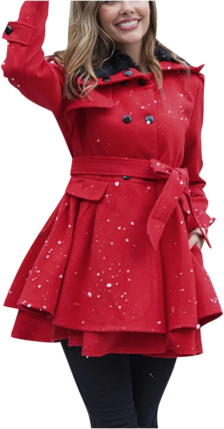 cooki Fall Jackets for Women 2023 Women Wool Trench Coat Winter Double-Breasted Jacket with Belts Casual Winter Classic Coat