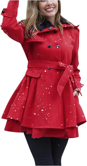 cooki Fall Jackets for Women 2023 Women Wool Trench Coat Winter Double-Breasted Jacket with Belts Casual Winter Classic Coat