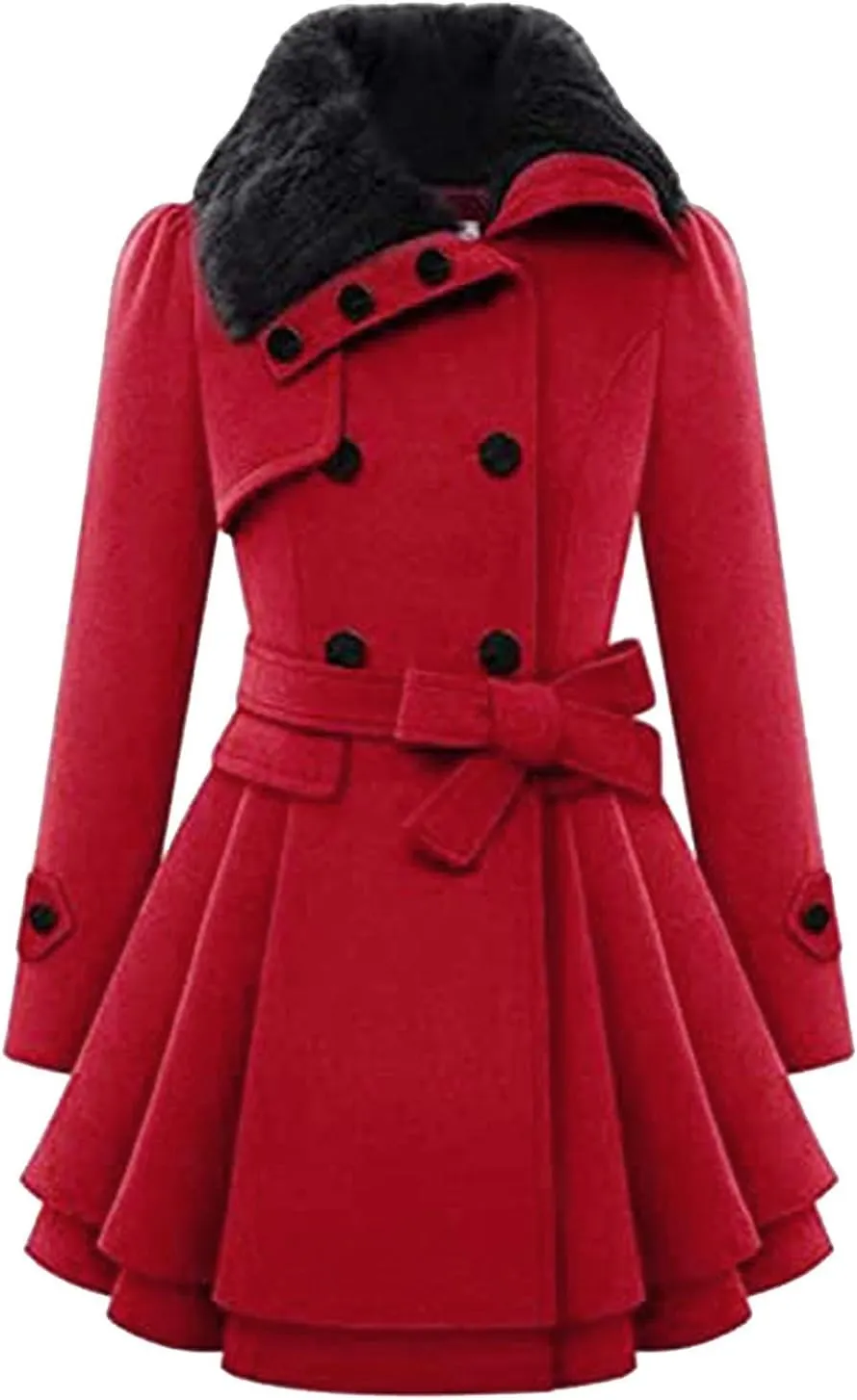 cooki Fall Jackets for Women 2023 Women Wool Trench Coat Winter Double-Breasted Jacket with Belts Casual Winter Classic Coat