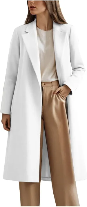 cooki Winter Coats for Women Long Warm Open Front Lapel Cardigan Jackets Womens Casual Wool Blend Trench Coats Pea Coats
