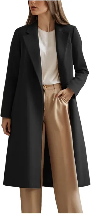 cooki Winter Coats for Women Long Warm Open Front Lapel Cardigan Jackets Womens Casual Wool Blend Trench Coats Pea Coats