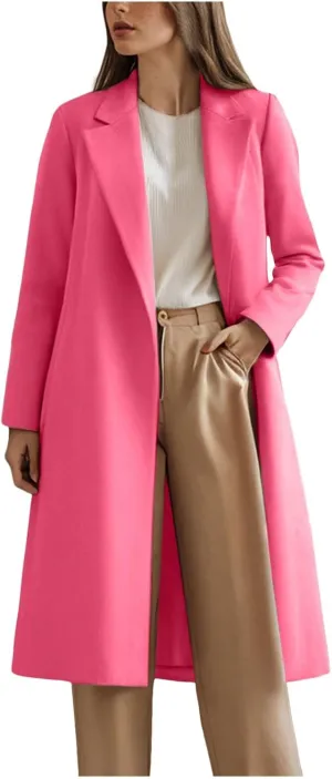 cooki Winter Coats for Women Long Warm Open Front Lapel Cardigan Jackets Womens Casual Wool Blend Trench Coats Pea Coats