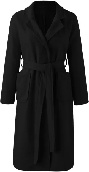 cooki Winter Coats for Women Notch Lapel Belted Peacoat Women's Wool Blend Trench Coat Long Slim Fit Jacket Overcoats