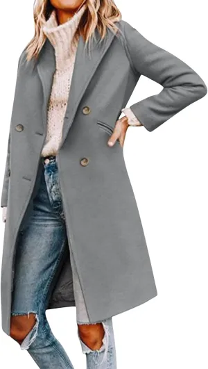 cooki Winter Coats Womens 2024 Trendy Long Trench Coat Lapel Wool Blend Pea Coats Warm Sherpa Jacket with Pockets