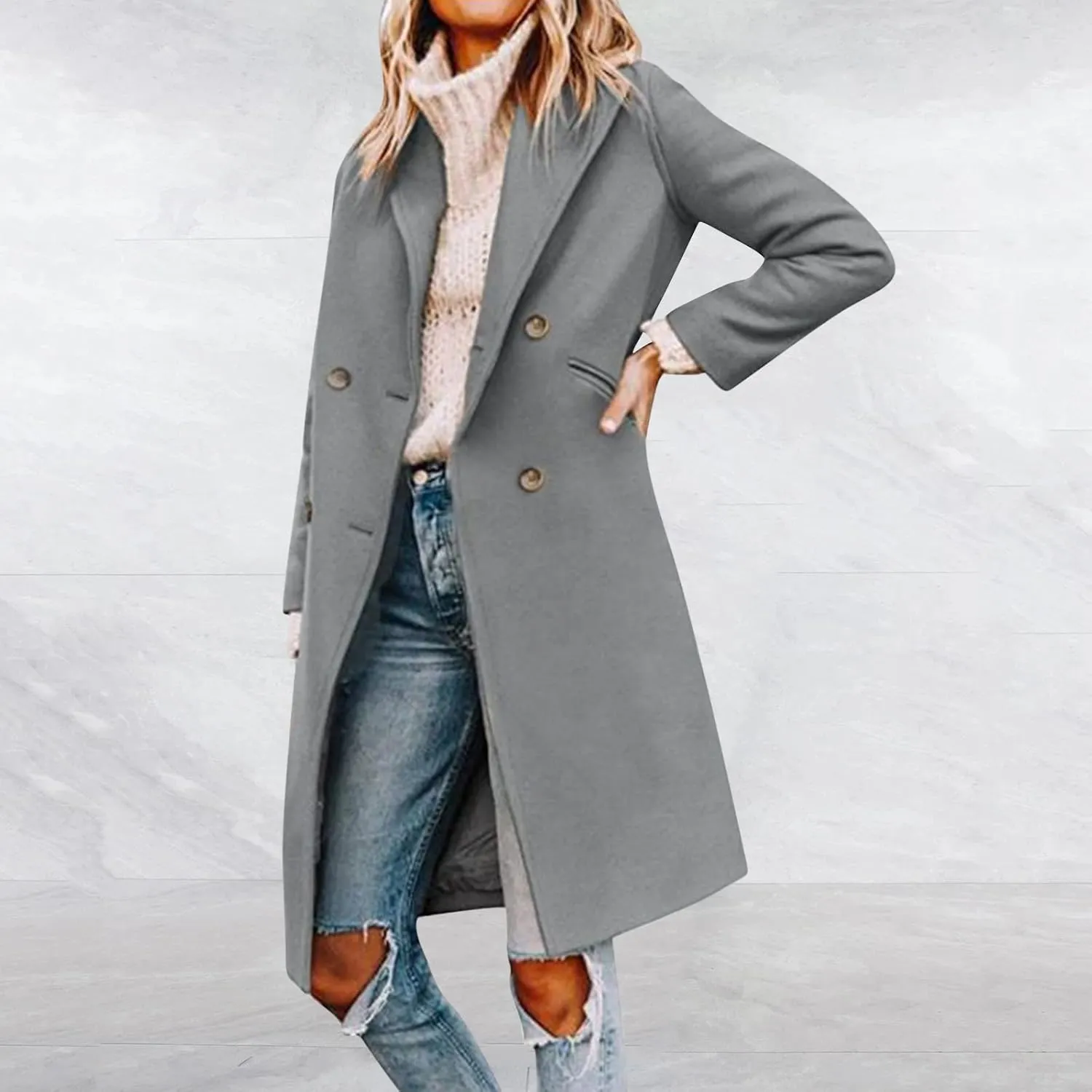 cooki Winter Coats Womens 2024 Trendy Long Trench Coat Lapel Wool Blend Pea Coats Warm Sherpa Jacket with Pockets