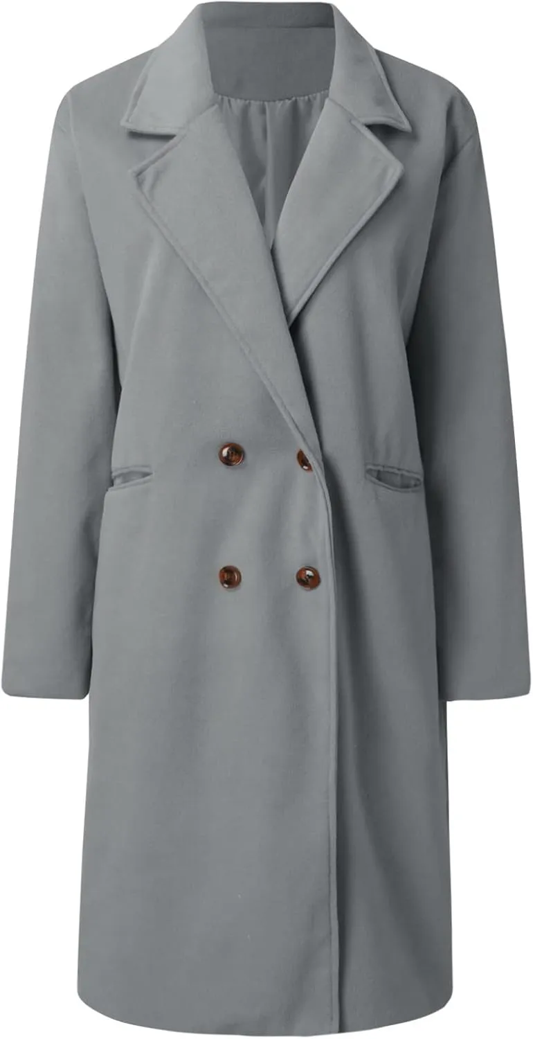 cooki Winter Coats Womens 2024 Trendy Long Trench Coat Lapel Wool Blend Pea Coats Warm Sherpa Jacket with Pockets