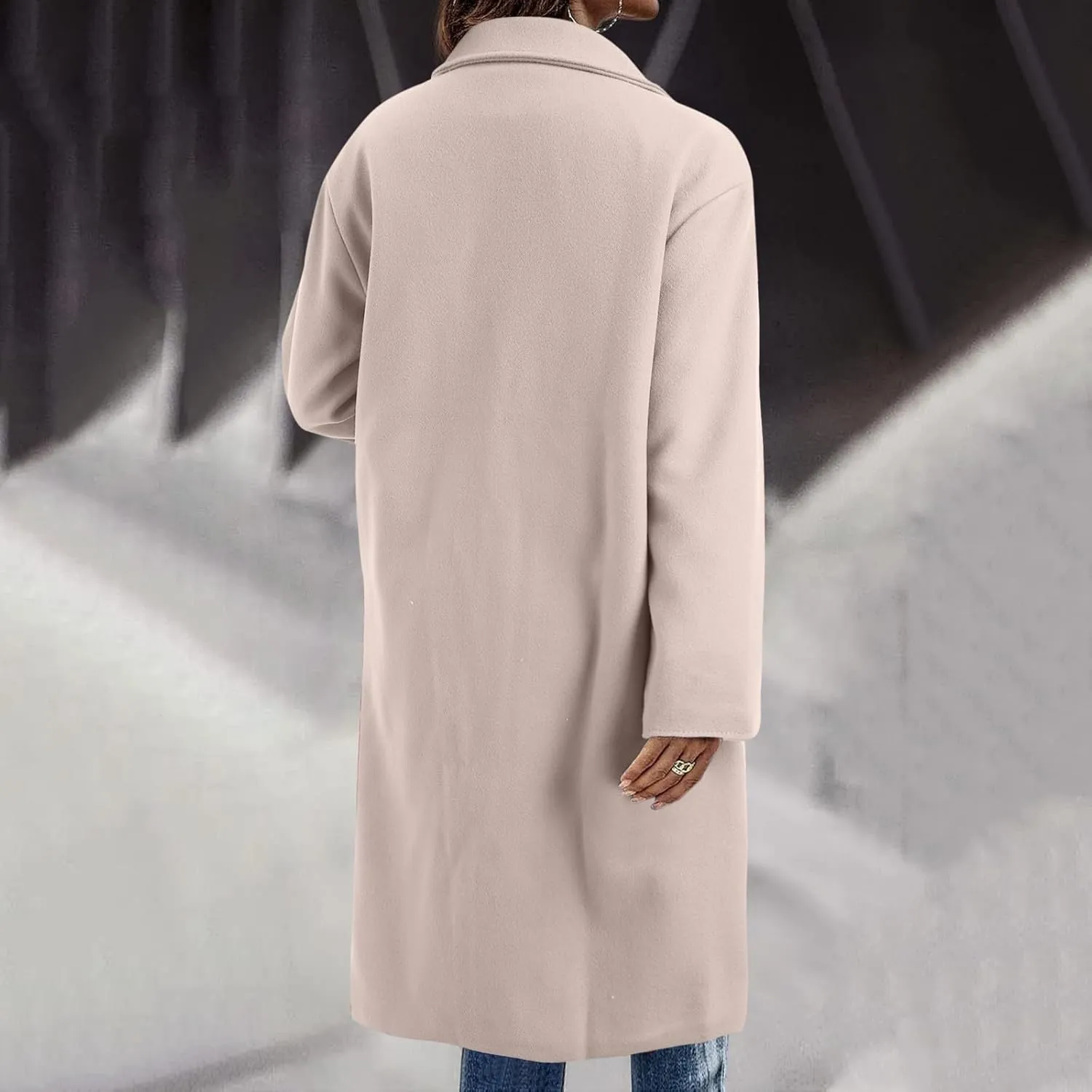 cooki Womens Coats Winter Long Loose Wool Blend Trench Coats Warm Pea Coat Plus Size Long Jackets Double Breasted Coats