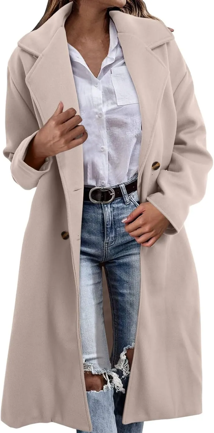 cooki Womens Coats Winter Long Loose Wool Blend Trench Coats Warm Pea Coat Plus Size Long Jackets Double Breasted Coats