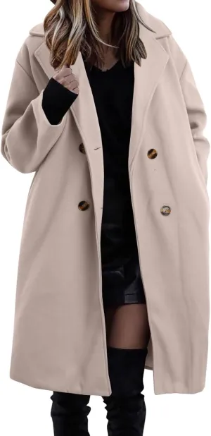 cooki Womens Coats Winter Long Loose Wool Blend Trench Coats Warm Pea Coat Plus Size Long Jackets Double Breasted Coats