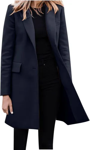 cooki womens winter coats Wool Blend Trench Coats Lapel Pea Coat Plus Size Long Jackets With Pocket Double Breasted Peacoats