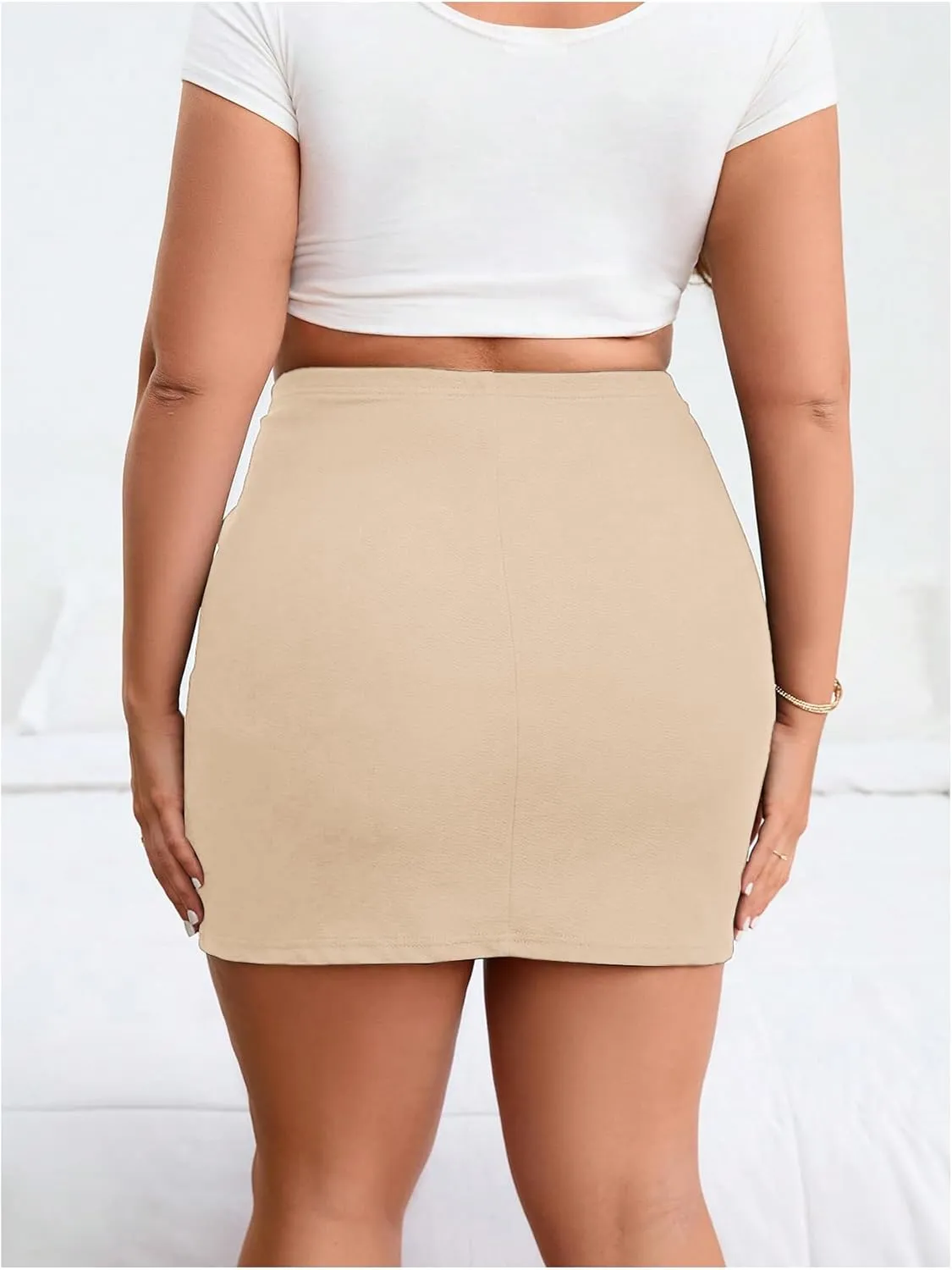 COZYEASE Women's Plus Size Ruched Bodycon Skirt Slim Fit Mini Skirt with Slit Trendy Elegant Bottoms