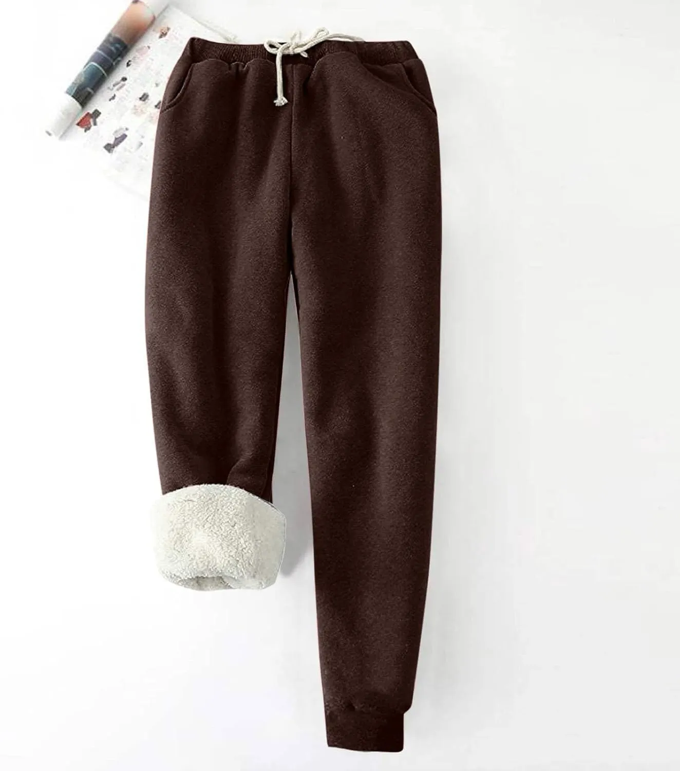 CRNTCEM Womens Winter Fleece Lined Joggers High Waist Warm Tracksuit Bottoms Drawstring Workout Fitness Lounge Trousers
