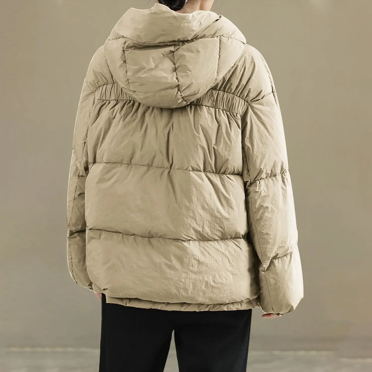 Cropped Puffer Jackets for Women Winter Coats Long Sleeve Zip Up Baggy Short Warm Outwear Down Coat with Pockets