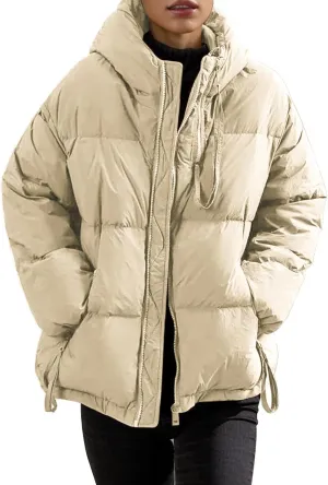 Cropped Puffer Jackets for Women Winter Coats Long Sleeve Zip Up Baggy Short Warm Outwear Down Coat with Pockets