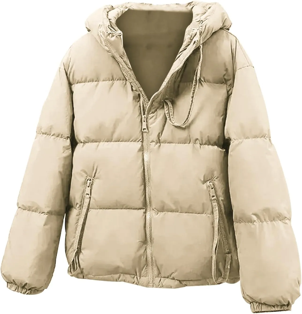 Cropped Puffer Jackets for Women Winter Coats Long Sleeve Zip Up Baggy Short Warm Outwear Down Coat with Pockets