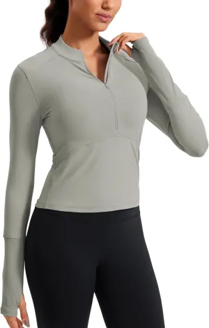 CRZ YOGA Women's Long Sleeve Crop Top Quick Dry Cropped Workout Shirts Half Quarter Zip Pullover Running Athletic Fall Shirt