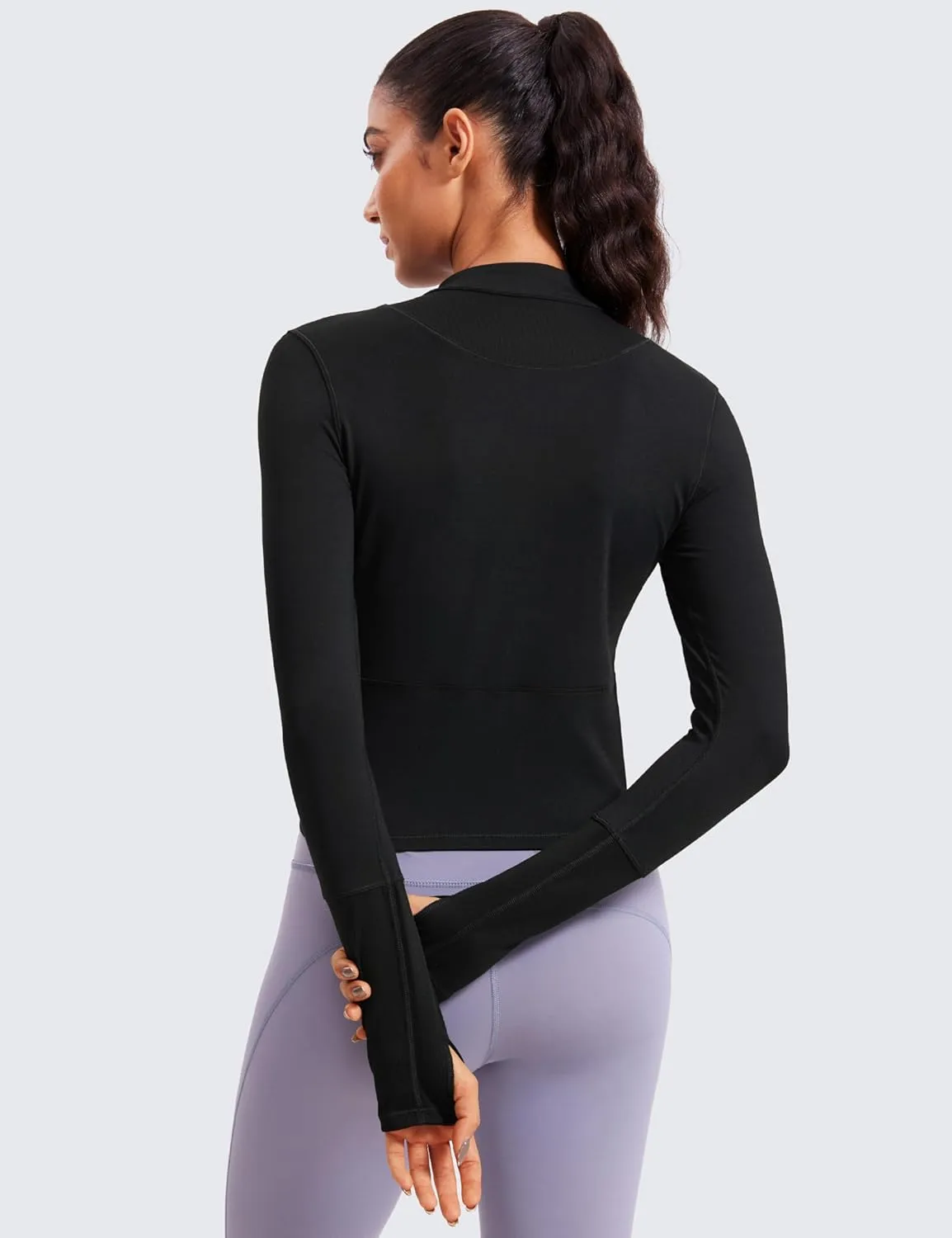 CRZ YOGA Women's Long Sleeve Crop Top Quick Dry Cropped Workout Shirts Half Quarter Zip Pullover Running Athletic Fall Shirt