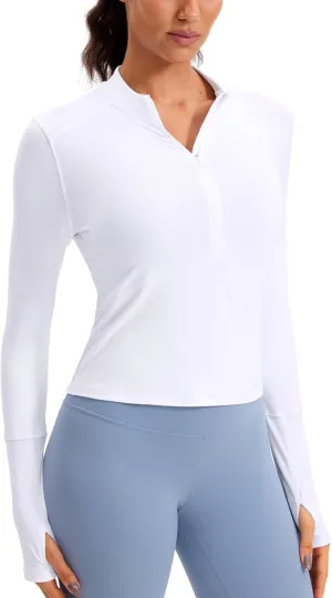 CRZ YOGA Women's Long Sleeve Crop Top Quick Dry Cropped Workout Shirts Half Quarter Zip Pullover Running Athletic Fall Shirt