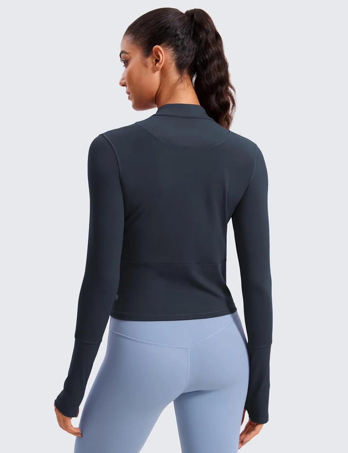 CRZ YOGA Women's Long Sleeve Crop Top Quick Dry Cropped Workout Shirts Half Quarter Zip Pullover Running Athletic Fall Shirt