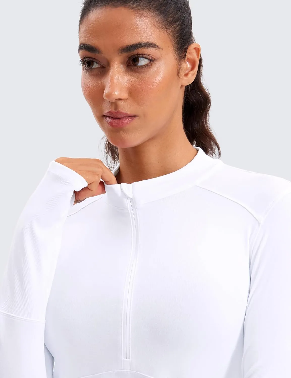 CRZ YOGA Women's Long Sleeve Crop Top Quick Dry Cropped Workout Shirts Half Quarter Zip Pullover Running Athletic Fall Shirt