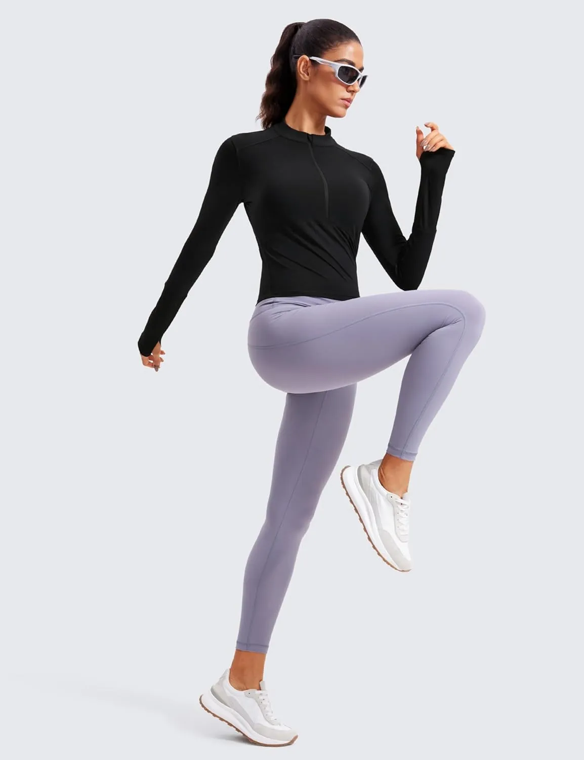 CRZ YOGA Women's Long Sleeve Crop Top Quick Dry Cropped Workout Shirts Half Quarter Zip Pullover Running Athletic Fall Shirt
