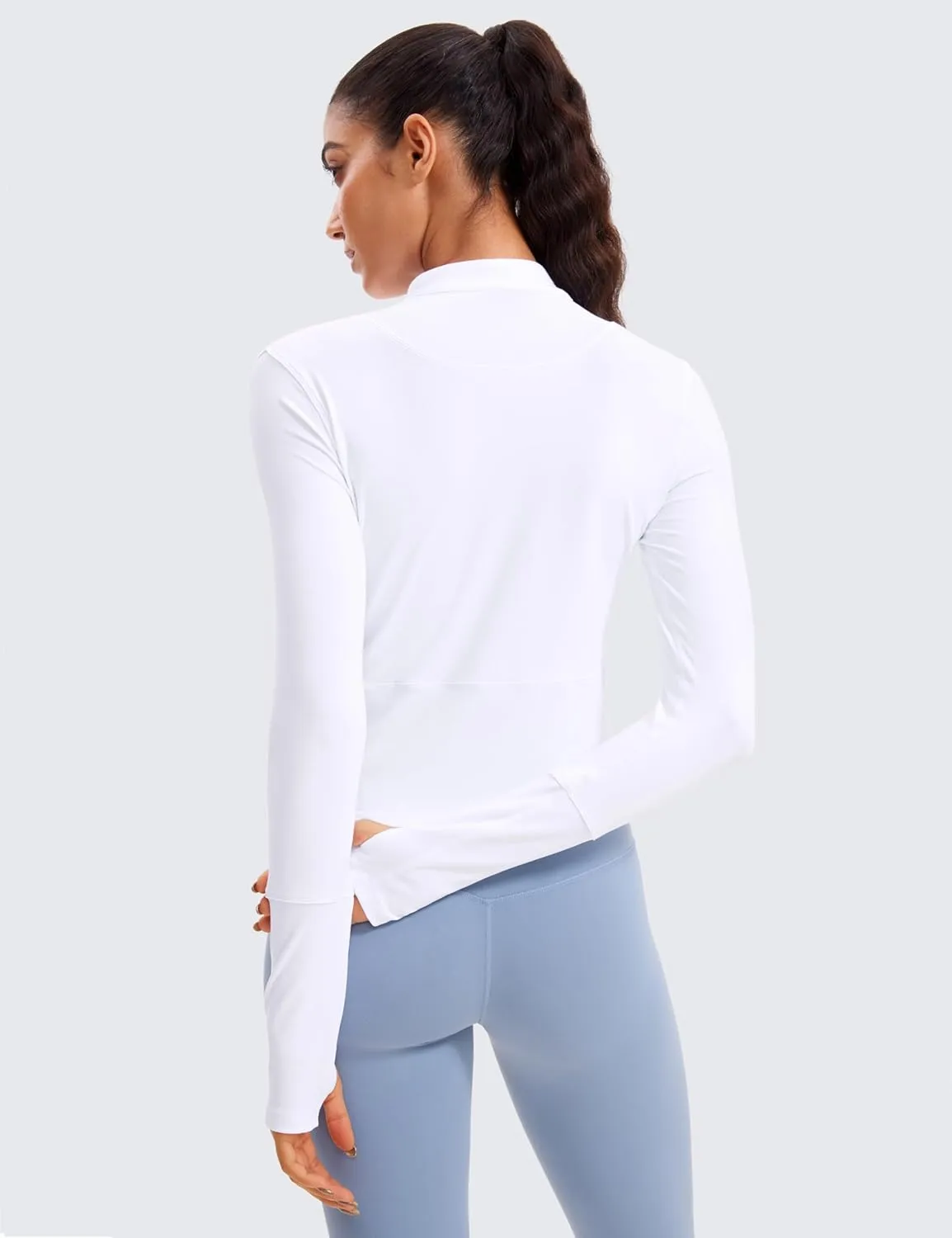 CRZ YOGA Women's Long Sleeve Crop Top Quick Dry Cropped Workout Shirts Half Quarter Zip Pullover Running Athletic Fall Shirt