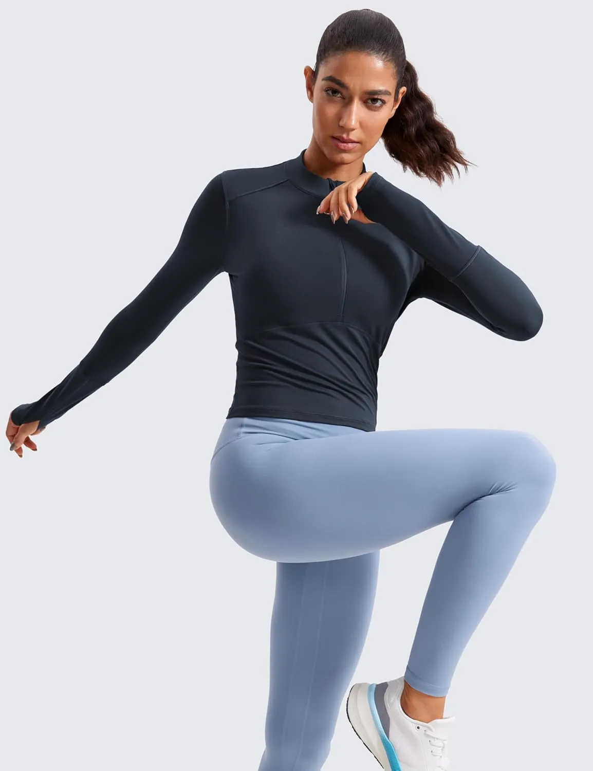 CRZ YOGA Women's Long Sleeve Crop Top Quick Dry Cropped Workout Shirts Half Quarter Zip Pullover Running Athletic Fall Shirt