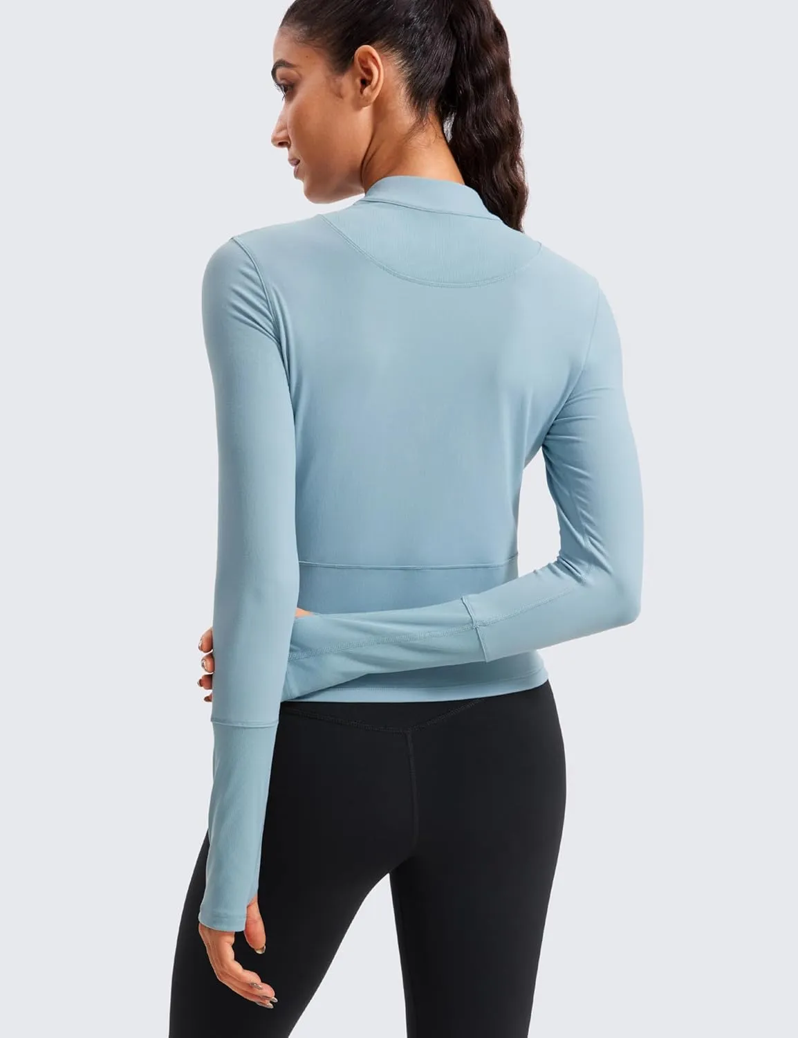 CRZ YOGA Women's Long Sleeve Crop Top Quick Dry Cropped Workout Shirts Half Quarter Zip Pullover Running Athletic Fall Shirt