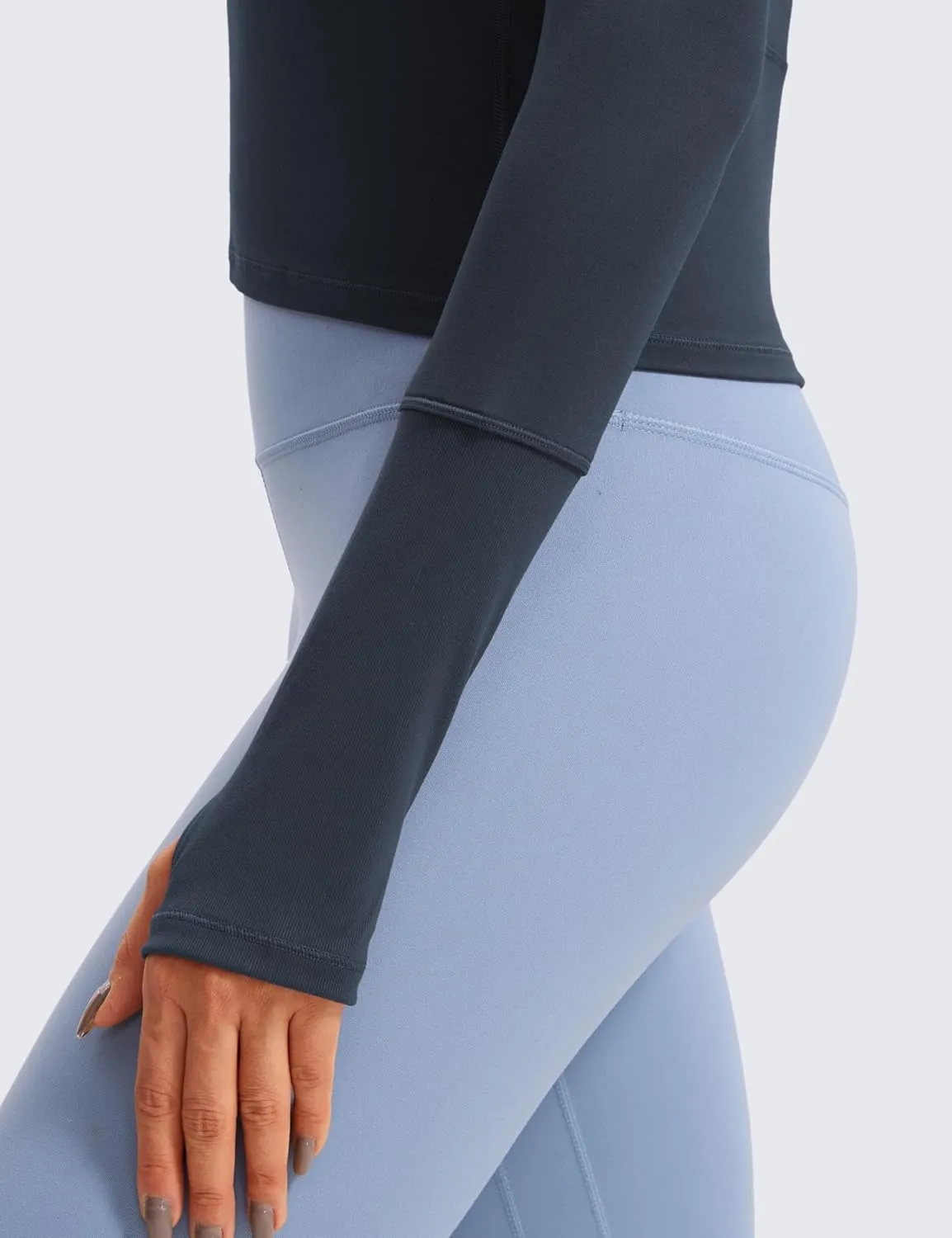 CRZ YOGA Women's Long Sleeve Crop Top Quick Dry Cropped Workout Shirts Half Quarter Zip Pullover Running Athletic Fall Shirt