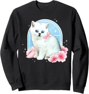 Cute y2k Aesthetic Cat Flower 90s 2000s Vintage Graphic Sweatshirt