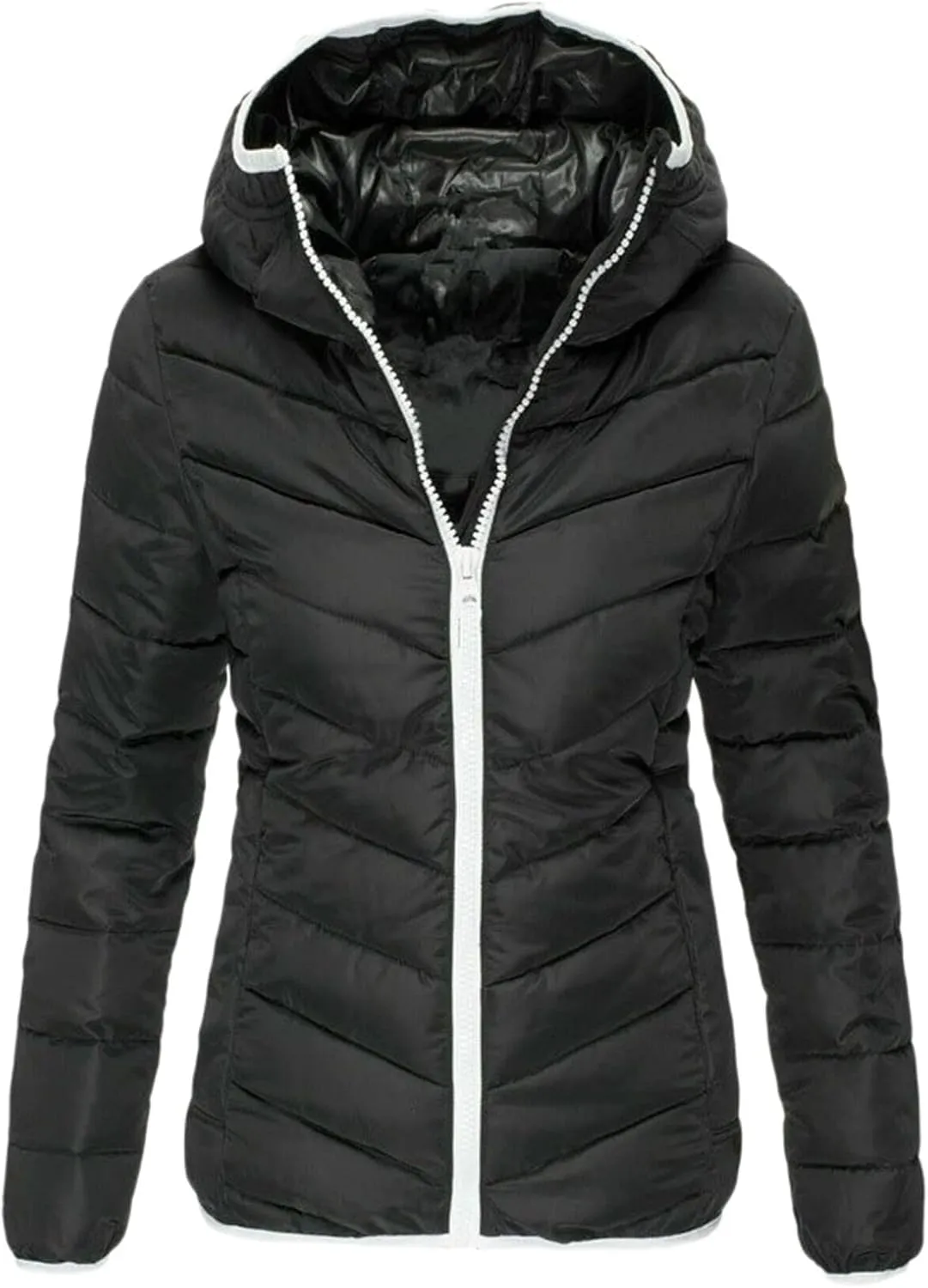 Daily Deals of Todays Fall Jackets Hoodies with Zipper Womens Long Puffer Coat with Hood Down Coats for Women Winter Long Coats Thin Puffer Jacket Women Winter Dress Coats for Women with Hood A-Black