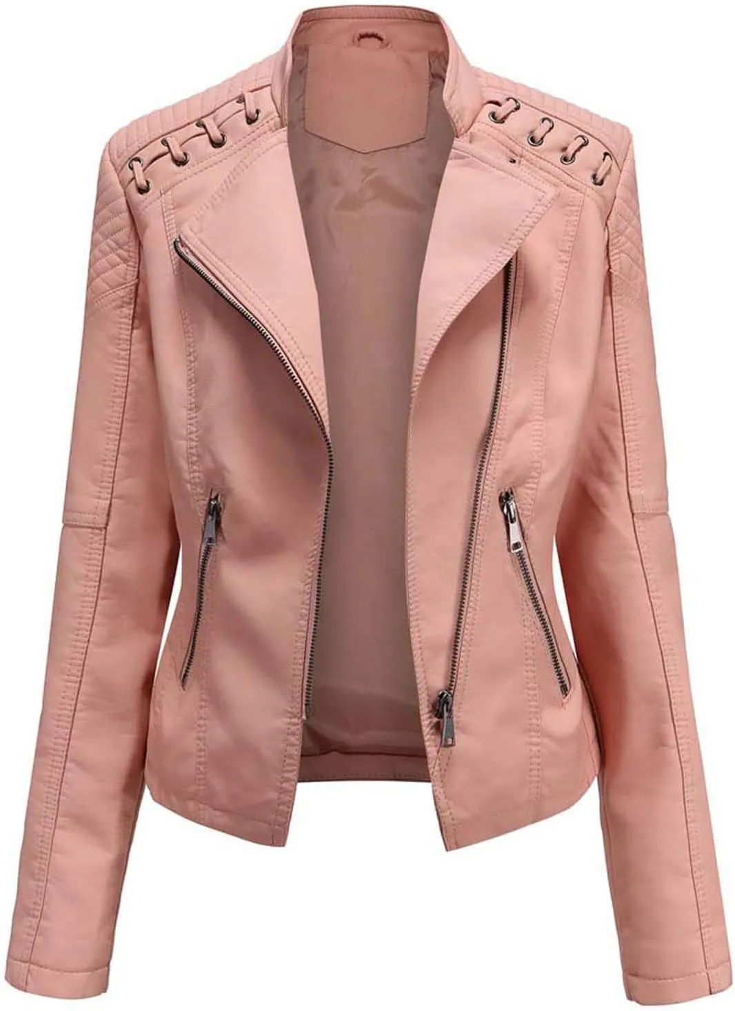 DDAPJ pyju Women's Faux Leather Moto Jacket Fashion Zipper Slim Short Coat Long Sleeve PU Biker Jackets with Pockets