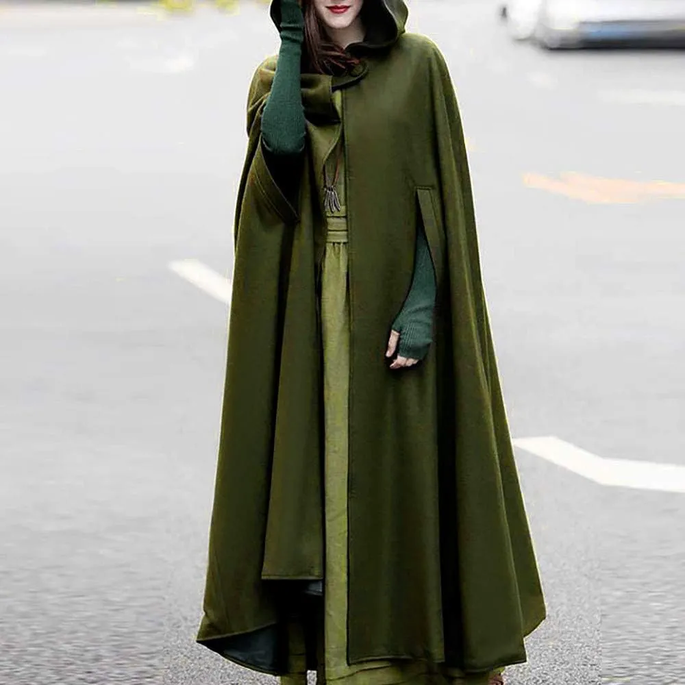 DDAPJ pyju Womens Hooded Open Front Cardigan Wool Blend Long Cape Coat Winter Casual Maxi Cloak Trench Coat Outwear Jacket