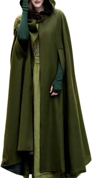 DDAPJ pyju Womens Hooded Open Front Cardigan Wool Blend Long Cape Coat Winter Casual Maxi Cloak Trench Coat Outwear Jacket