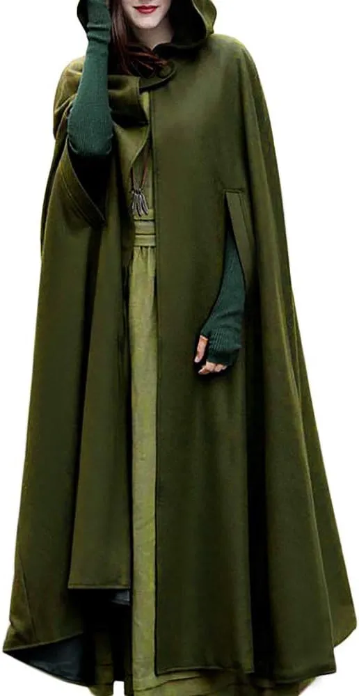 DDAPJ pyju Womens Hooded Open Front Cardigan Wool Blend Long Cape Coat Winter Casual Maxi Cloak Trench Coat Outwear Jacket