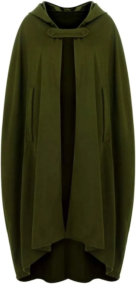 DDAPJ pyju Womens Hooded Open Front Cardigan Wool Blend Long Cape Coat Winter Casual Maxi Cloak Trench Coat Outwear Jacket