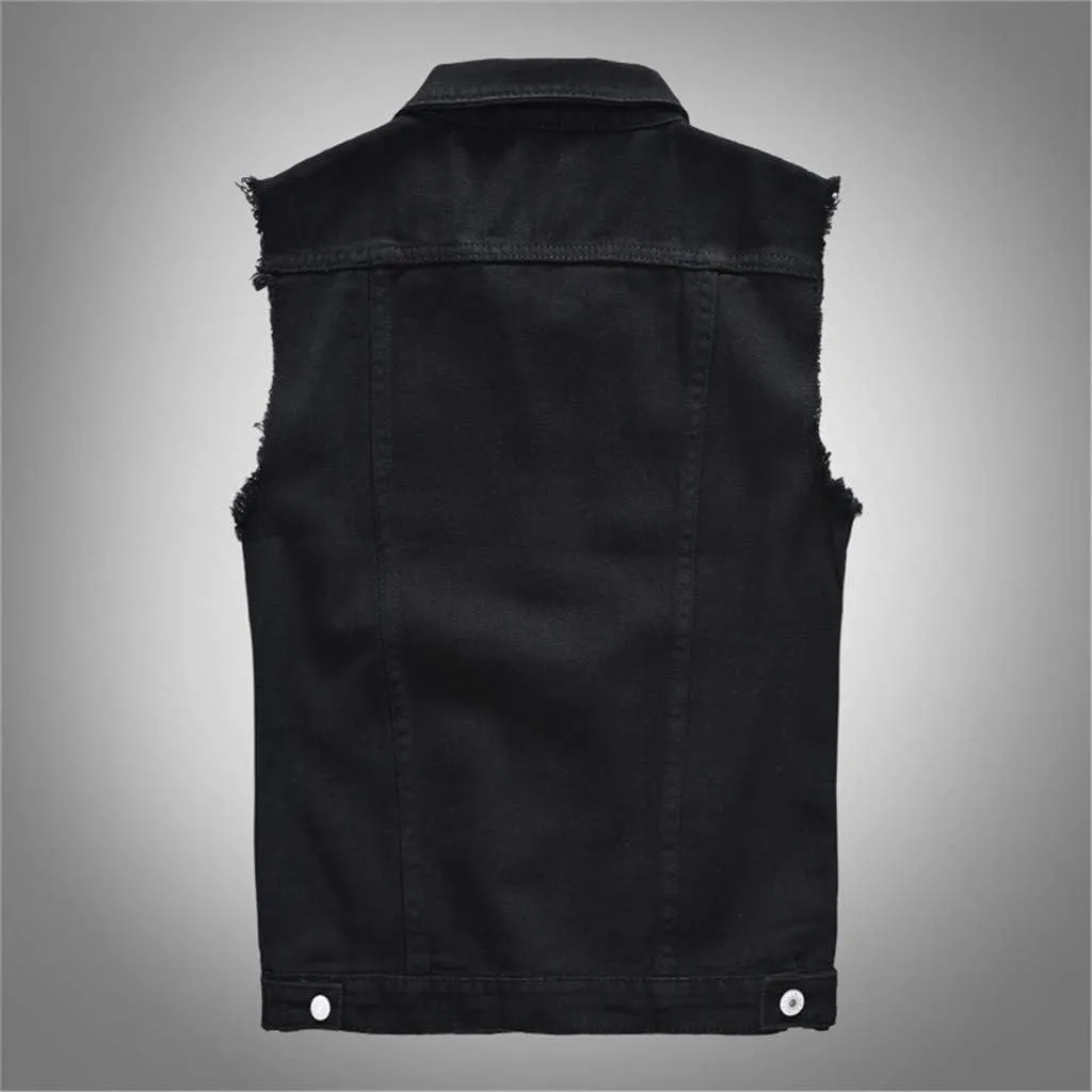 Denim Vests Jacket for Men Fashion Stretchy Trucker Sleeveless Jean Outerwear Men's Denim Vest Jacket Punk Casual Lapel Jean