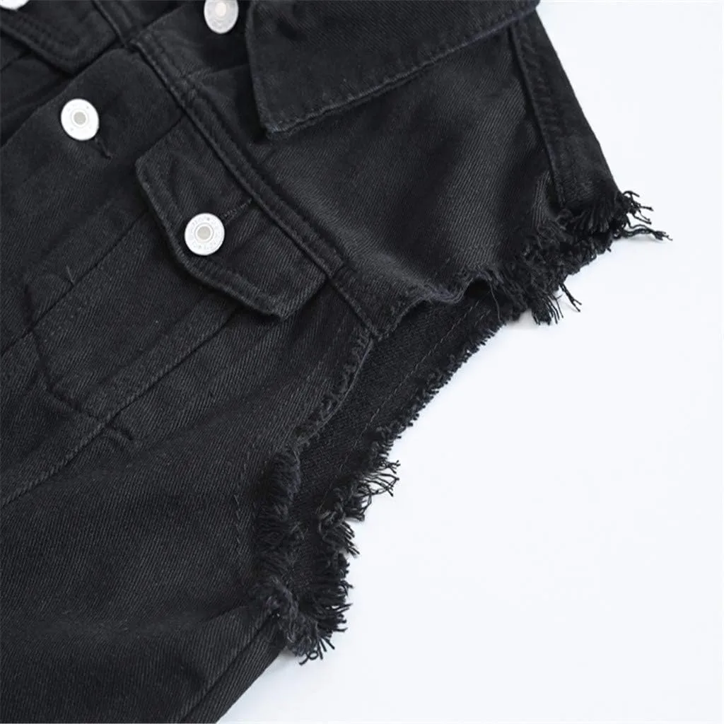 Denim Vests Jacket for Men Fashion Stretchy Trucker Sleeveless Jean Outerwear Men's Denim Vest Jacket Punk Casual Lapel Jean
