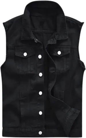 Denim Vests Jacket for Men Fashion Stretchy Trucker Sleeveless Jean Outerwear Men's Denim Vest Jacket Punk Casual Lapel Jean