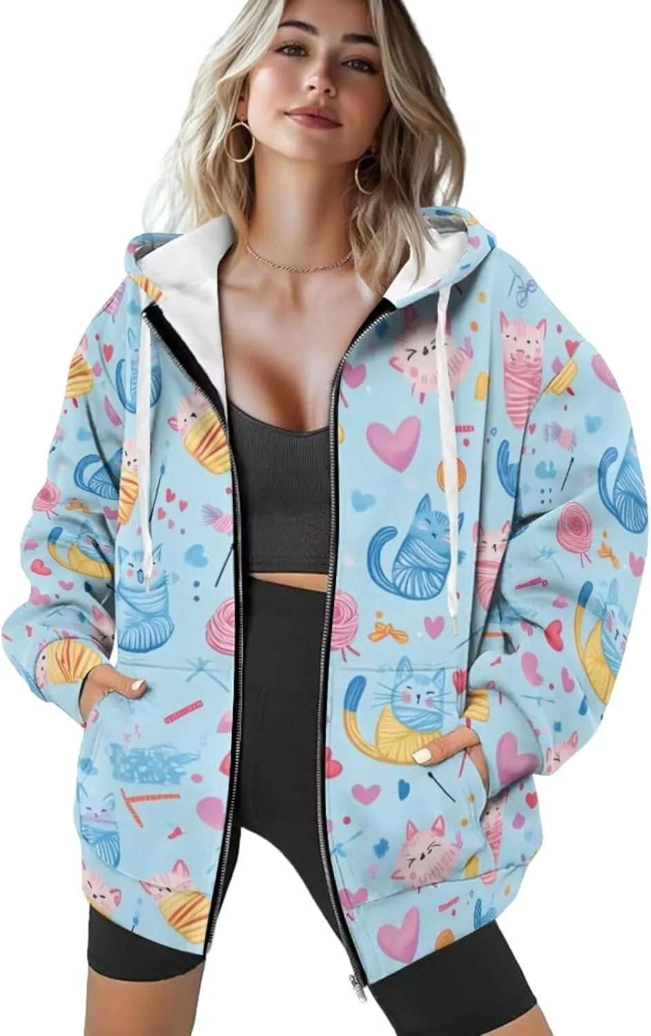 DISNIMO Full Zipper Hoodies for Women Fall Sweatshirt Lightweight Streetwear
