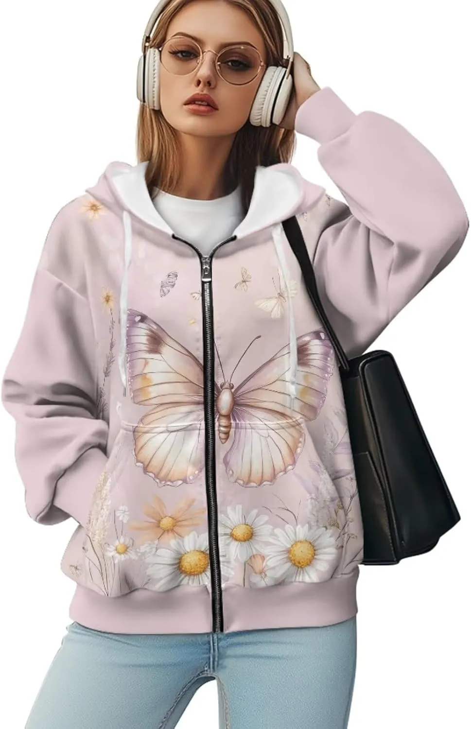 DISNIMO Full Zipper Hoodies for Women Fall Sweatshirt Lightweight Streetwear