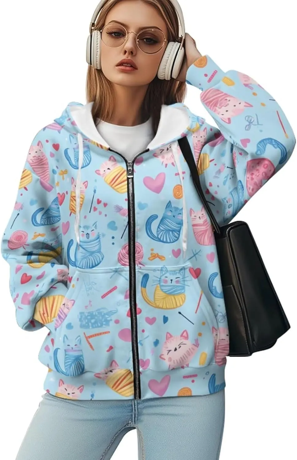 DISNIMO Full Zipper Hoodies for Women Fall Sweatshirt Lightweight Streetwear